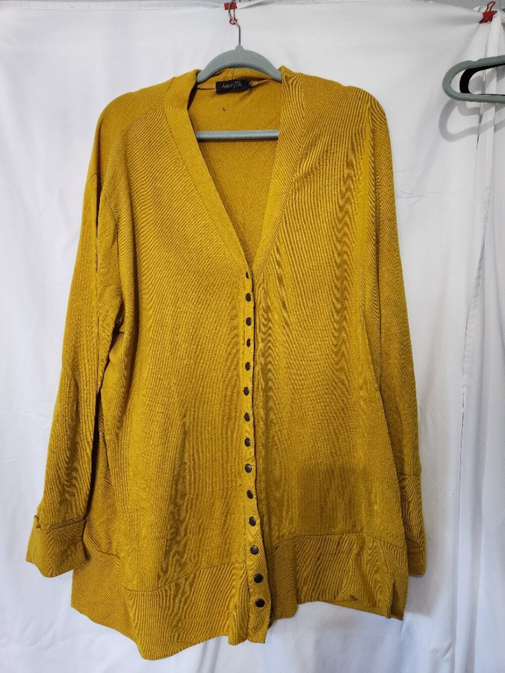 Amaryllis Mustard Yellow Snap Front Cardigan Sweater 3X AS IS